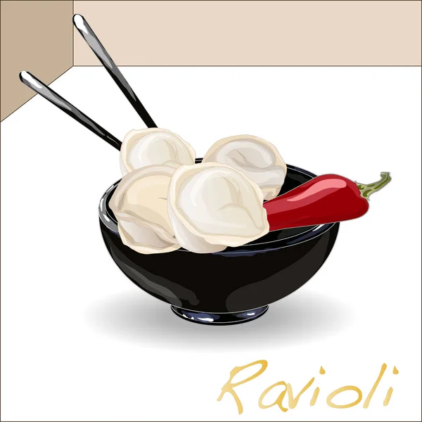 Набір макаронних виробів Равіолі Ілюстрація ізольована на білому . — стокове фото