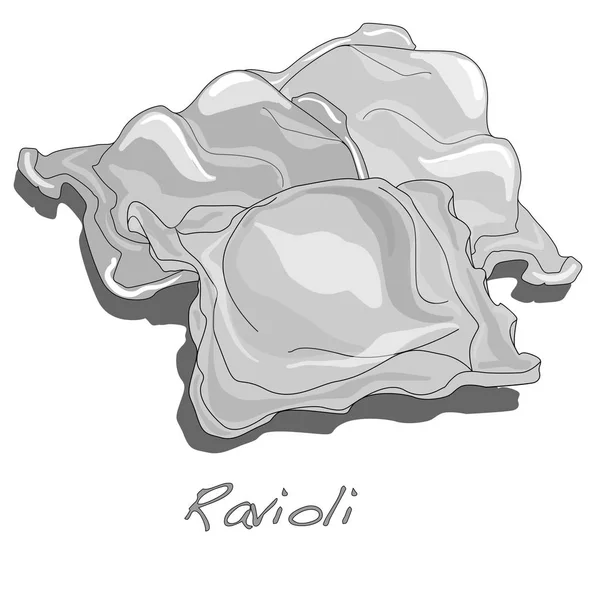 Ravioli, pasta illustratie geïsoleerd op wit. — Stockfoto