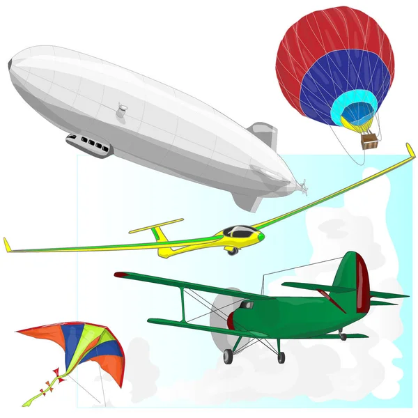 air transportation set Illustration isolated on white.