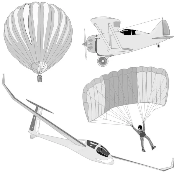 air transportation set Illustration isolated on white.