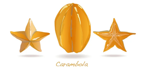 노란색 과일 carambola 그림 흰색 절연. — 스톡 사진