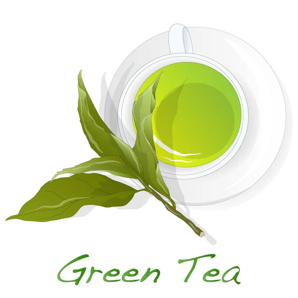 Taza de té verde con hojas de té — Foto de Stock