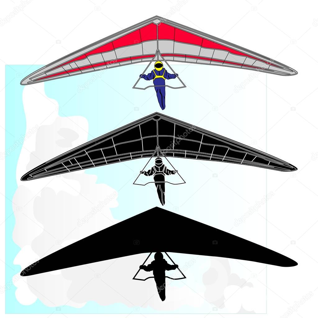 Hang Glider flying illustration isolated on white.