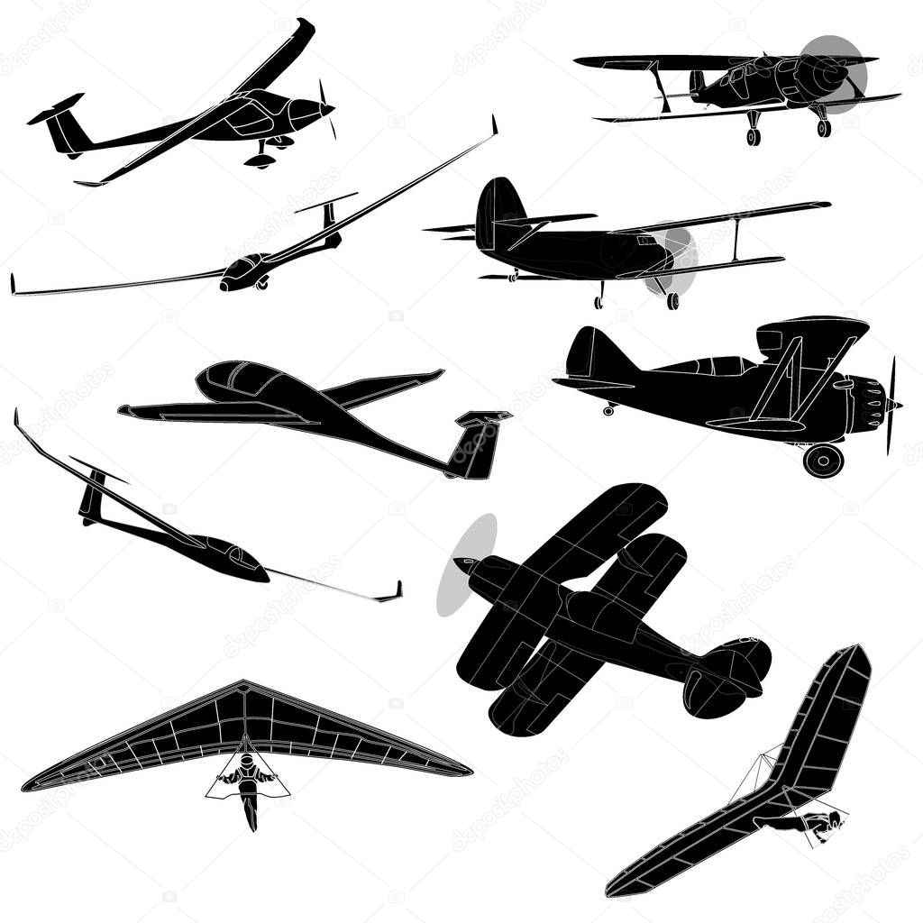 air transportation set  Illustration isolated on white. 