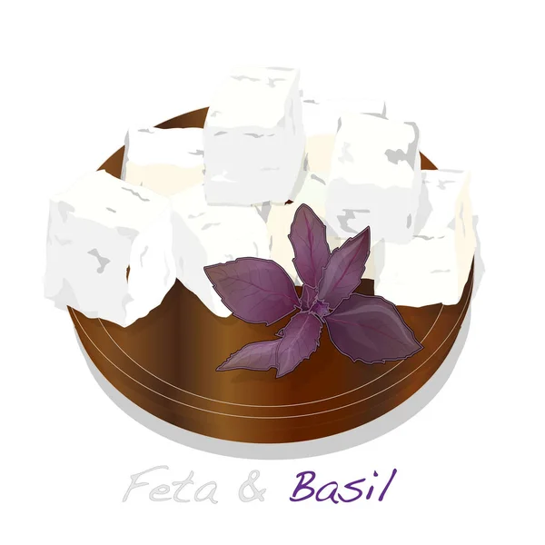 Bloque griego de queso feta aislado — Vector de stock