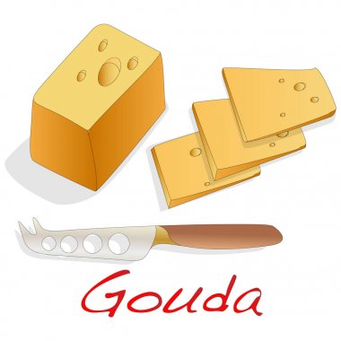 İzole Gouda peyniri vektör çizim bir beyaz