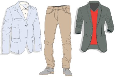 Kot pantolon ve ceket illüstrasyon vektör set