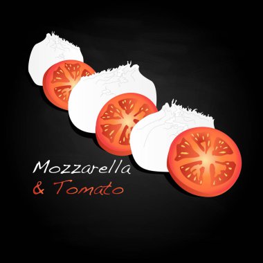 Mozzarella ve domates illüstrasyon dilimlenmiş.