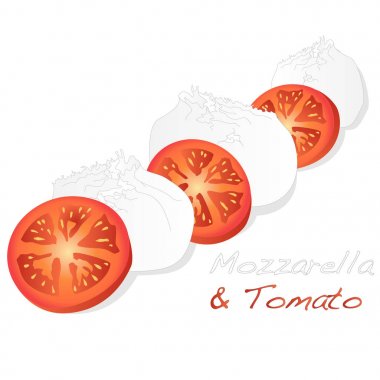 Mozzarella ve domates illüstrasyon dilimlenmiş.