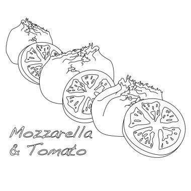 Mozzarella ve domates illüstrasyon dilimlenmiş.