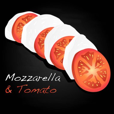 Mozzarella ve domates illüstrasyon dilimlenmiş.