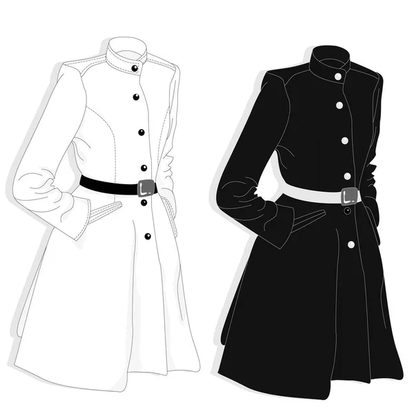 여성 코트 그림 흰색 절연. — 스톡 사진