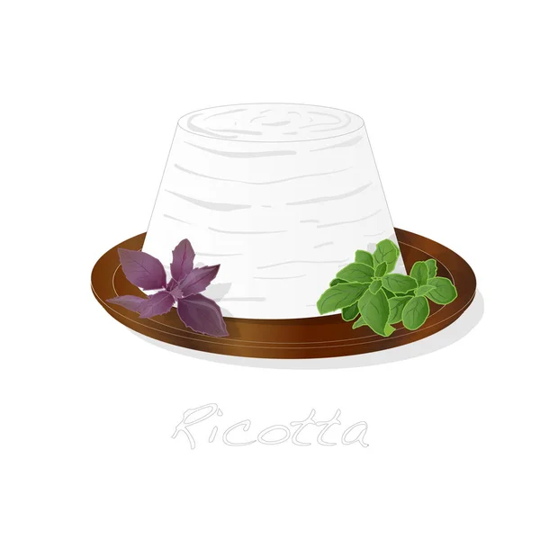 Vaca fresca saborosa Queijo de ricota. Ilustração . — Vetor de Stock