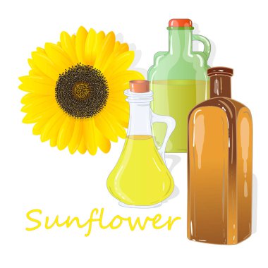 Ayçiçek yağı şişesi üzerinde beyaz illüstrasyon izole