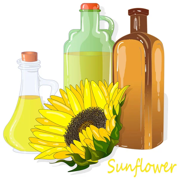 Butelka oleju słonecznikowego na białym tle na biały ilustracja — Wektor stockowy
