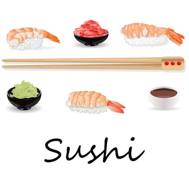 Beyaz bir arka plan üzerinde nigiri suşi illüstrasyon