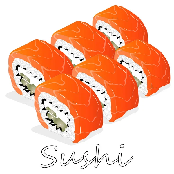 Ilustração do sushi de filadélfia com salmão, camarão, avoc — Vetor de Stock