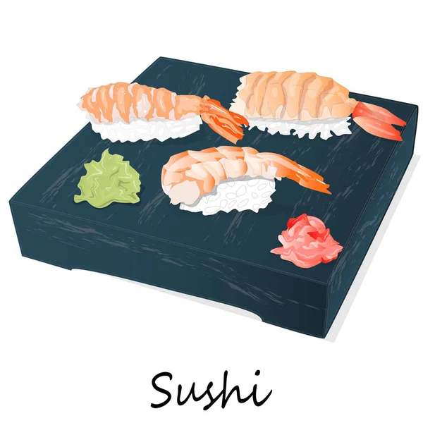 Ilustração de rolo sushi com salmão, camarão, abacate, creme ch — Vetor de Stock