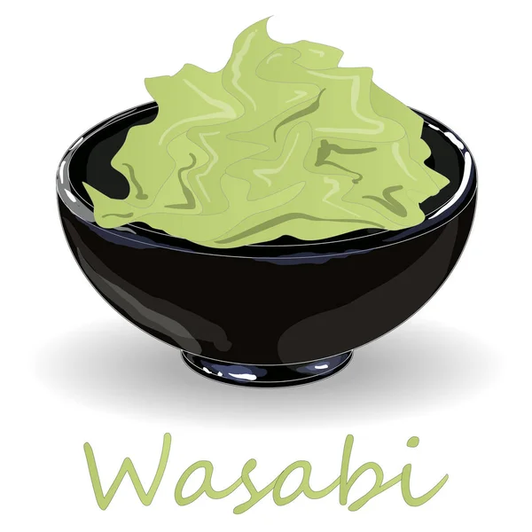 Wasabi japanischer Meerrettich in schwarzer Tasse Illustration auf weißem b — Stockvektor