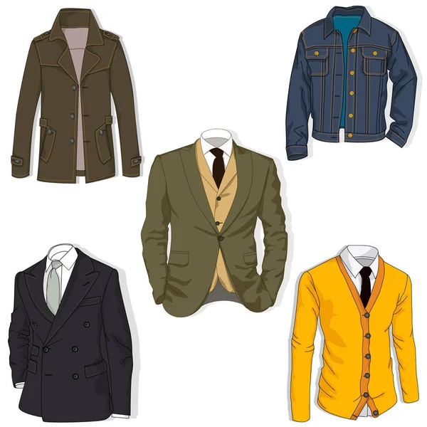 Collection of man business jackets. Different color combinations — Stock Vector