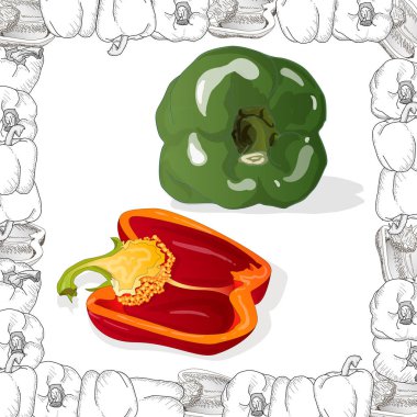 Beyaz arka plan üzerinde Closeup görünümü biber, çiğ gıda madde con