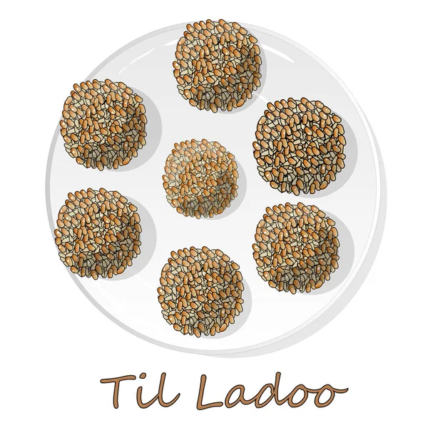 India popular dulce Til Ladoo. Ilustración vectorial. Ajuste en whit — Vector de stock