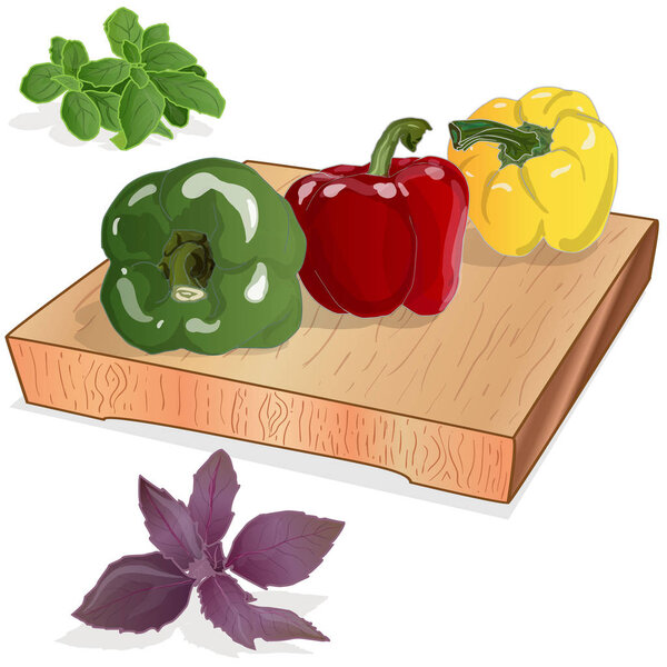 Tasty ripe bell peppers on white background. Vector illustration