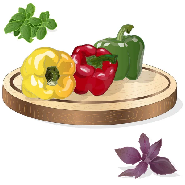 Chutné zralé papriky na bílém pozadí. Vektorová ilustrace — Stock fotografie
