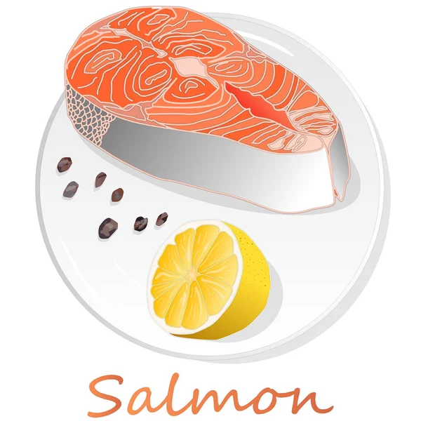 Filetes de salmón crudo con hierbas en el plato. Fondo blanco. Ve. —  Fotos de Stock