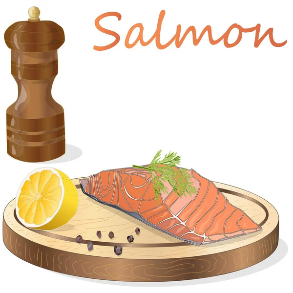 Fillet salmon mentah dengan herbal di Dwsk kayu. Latar belakang putih . — Stok Foto