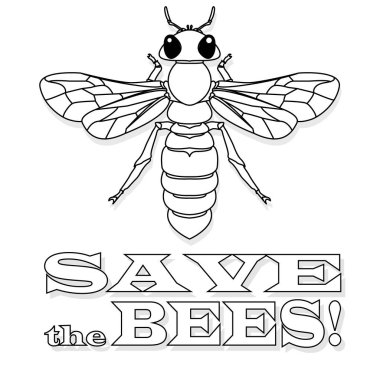 Arı tek renkli illüstrasyon - vektör metin alıntıları ve arı çizimi