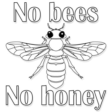 Arı tek renkli illüstrasyon - vektör metin alıntıları ve arı çizimi