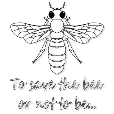 Arı tek renkli illüstrasyon - vektör metin alıntıları ve arı çizimi