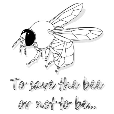 Arı tek renkli illüstrasyon - vektör metin alıntıları ve arı çizimi