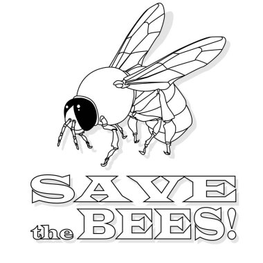 Arı tek renkli illüstrasyon - vektör metin alıntıları ve arı çizimi