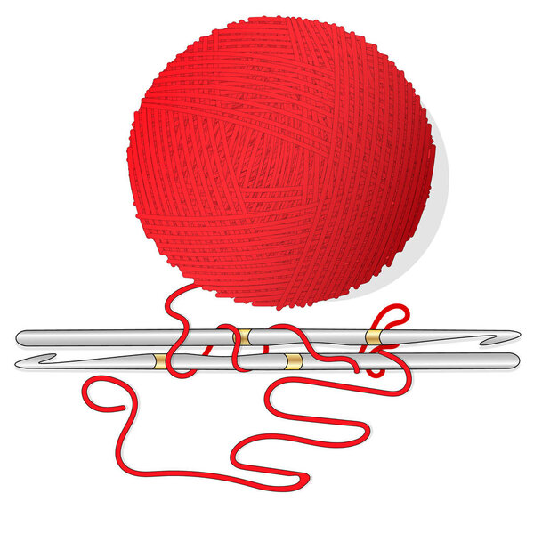 Шар шерсти для вязания и крючка. Векторное изображение на белом фоне
....