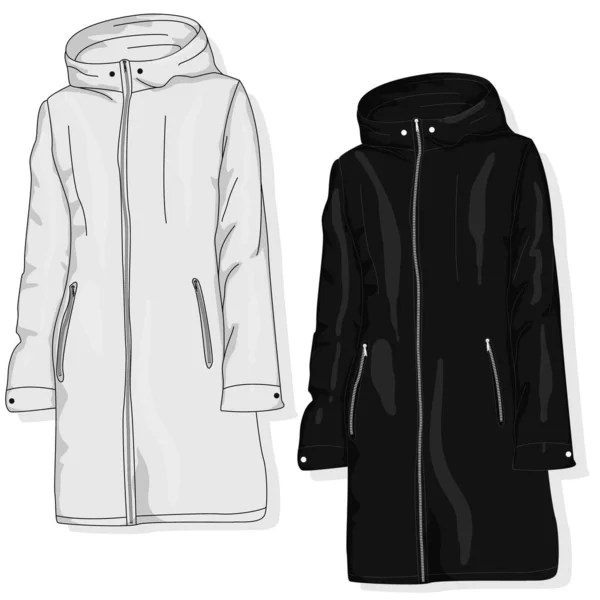 Női Kabát Illusztráció Elszigetelt Fehér Divatkollekció Parka Vektorkép — Stock Vector