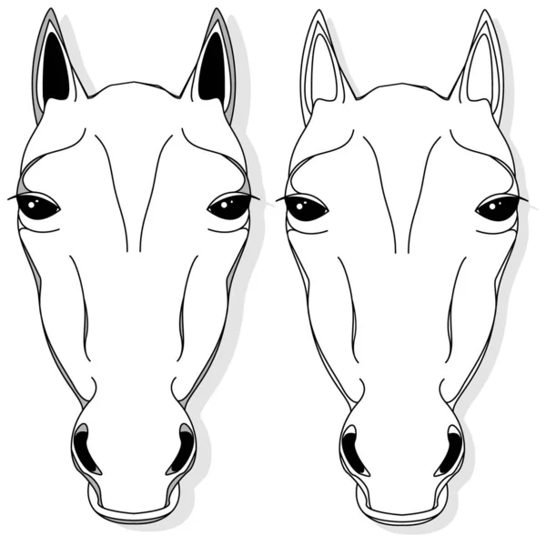 Vector Illustration Horse Head Clip Art Set Monochrome Image Colouring — ストックベクタ