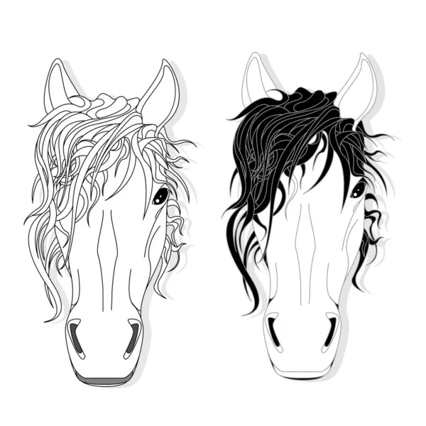 Vektor Ilustrasi Kuda Kepala Clip Art Set Citra Monokrom Halaman - Stok Vektor