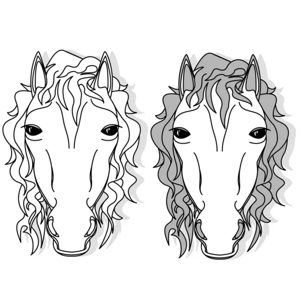 Vektor Ilustrasi Kuda Kepala Clip Art Set Citra Monokrom Halaman - Stok Vektor