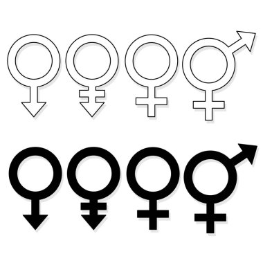 Seks sembolleri vektör çizimi. Farklı seks tanımlaması imzaları. Lgbt dostu. 