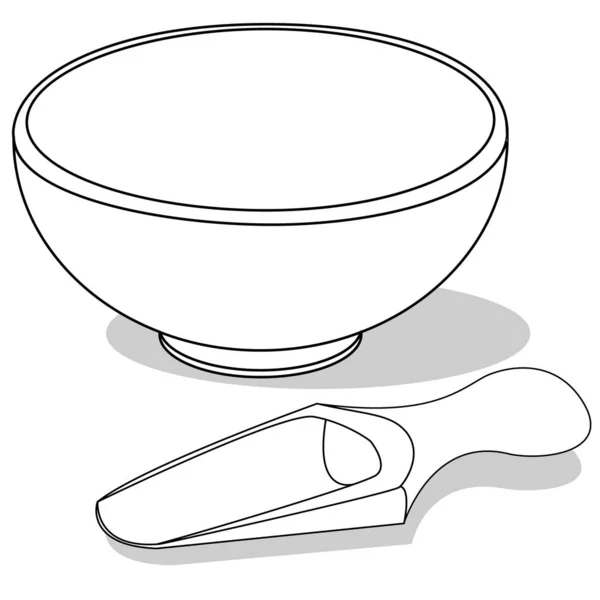Empty Wooden Scoop Bowl White Background Vector Illustration Monochrome Image — 스톡 벡터