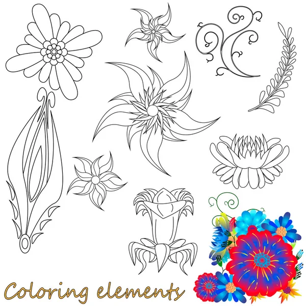 Fantasy flower elements illustration set on white isolated. Vect — Stock Vector