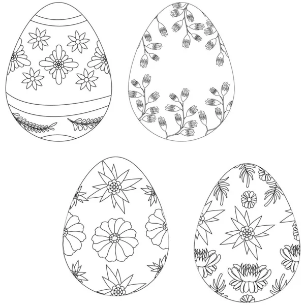 Conjunto Vetorial Desenhos Mão Coleção Ovos Páscoa Isolado Fundo Branco — Vetor de Stock