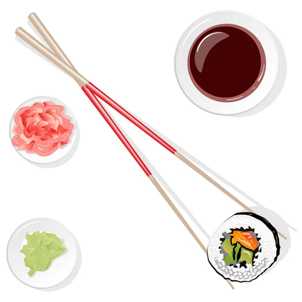Ilustracja Roll Sushi Łososiem Krewetka Awokado Śmietana Ser Sushi Menu — Wektor stockowy