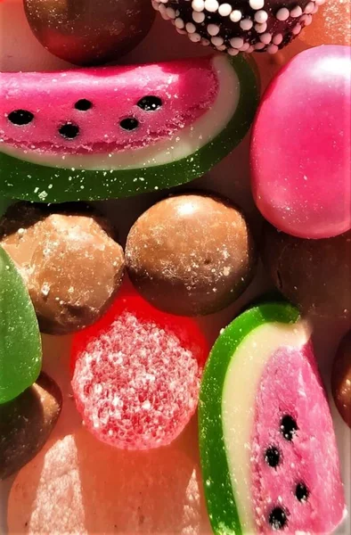 Bardzo Jasna Faktura Tło Kolorowymi Słodkimi Smacznymi Marmoladami Słodyczami Różnych — Zdjęcie stockowe
