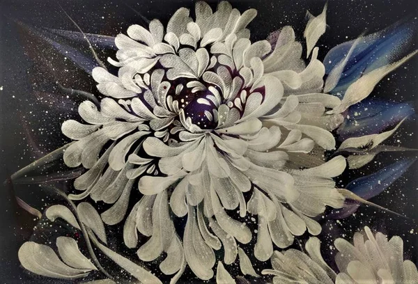 Потрясающий Красивый Пышный Белый Пионерский Цветок Листьями Лепестками Темном Фоне — стоковое фото