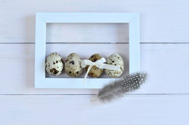 Beyaz fotoğraf çerçevesi ve arka planda kedi söğüdü dalları. Paskalya Kartı Şablonu