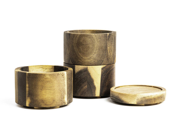 Stacking Bamboo Wood Condiments Vessel