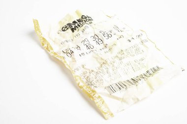 Crumpled Mega Millions Lottery Printout Tickets